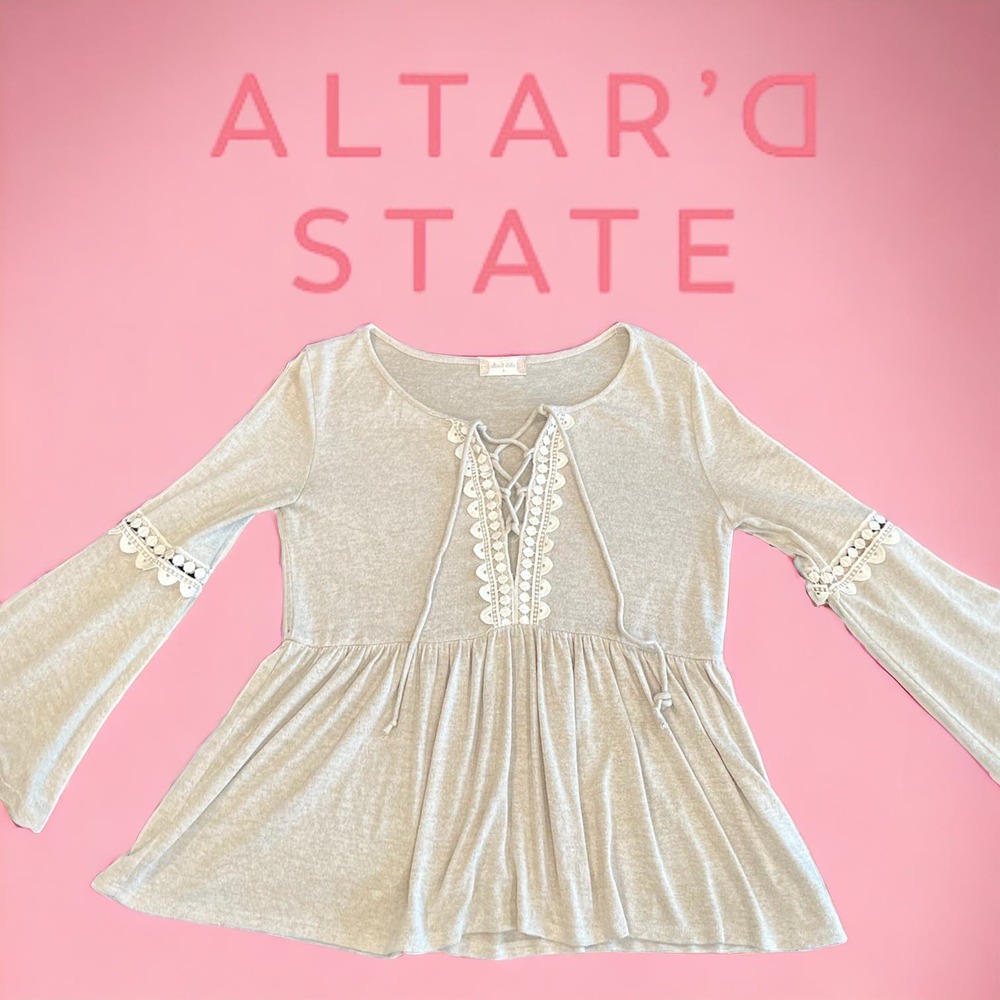 Altar'd State Cream Blouse with Lace Details